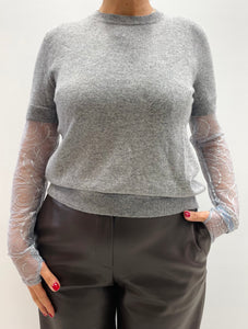 Maglia girocollo con maniche in pizzo