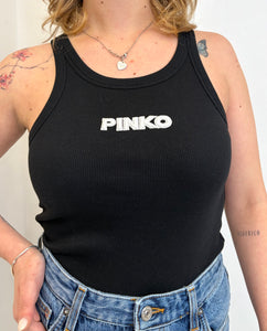 Canotta a costine con logo PINKO 3D
