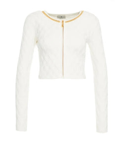 Cardigan in maglia a rombi con dettaglio gioielloq